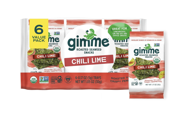 Gimme Seaweed Organic Premium Roasted Seaweed Snacks, Chili Lime, 6 Count, Keto, Vegan, Gluten-Free, Great Source of Omega3s and Iodine, Healthy On-The-Go Snack for Kids and Adults